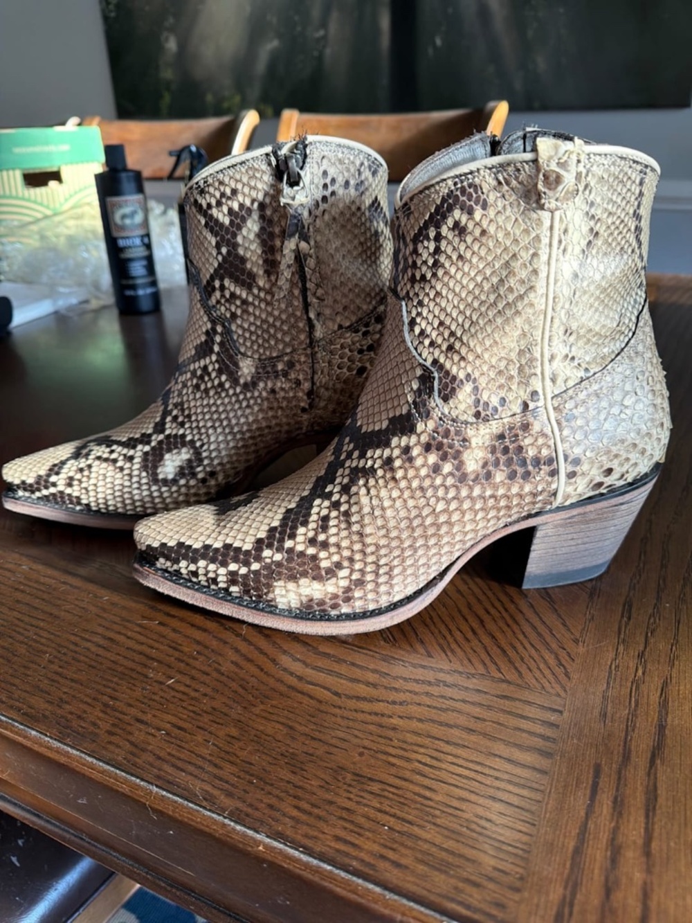 Tecovas Daisy Black/Bone Python Bootie